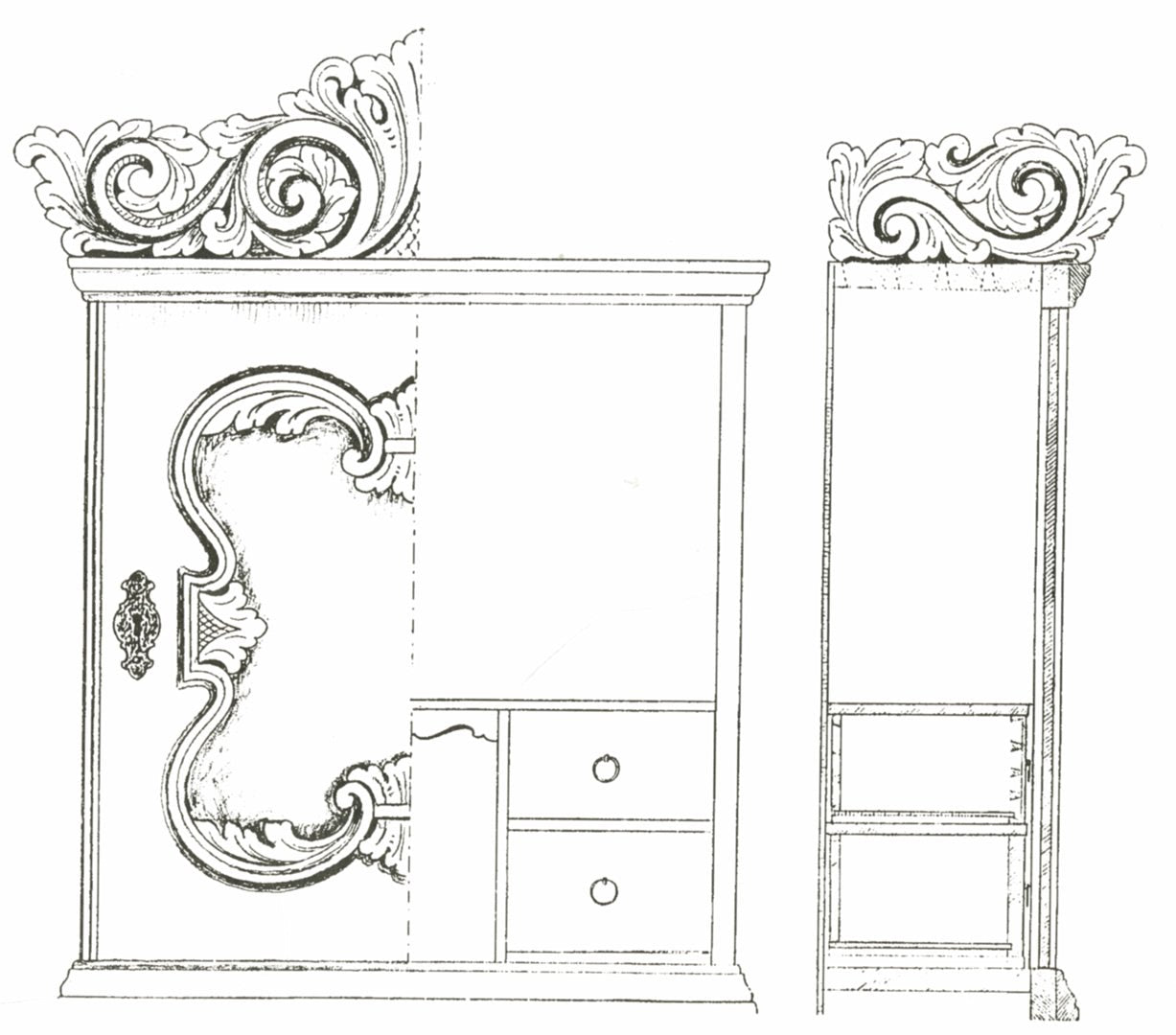 Amrud Acanthus Carving Pattern #27- Hengskap (Wall Cabinet)  |  Woodworking Folk Art Supplies Woodworking