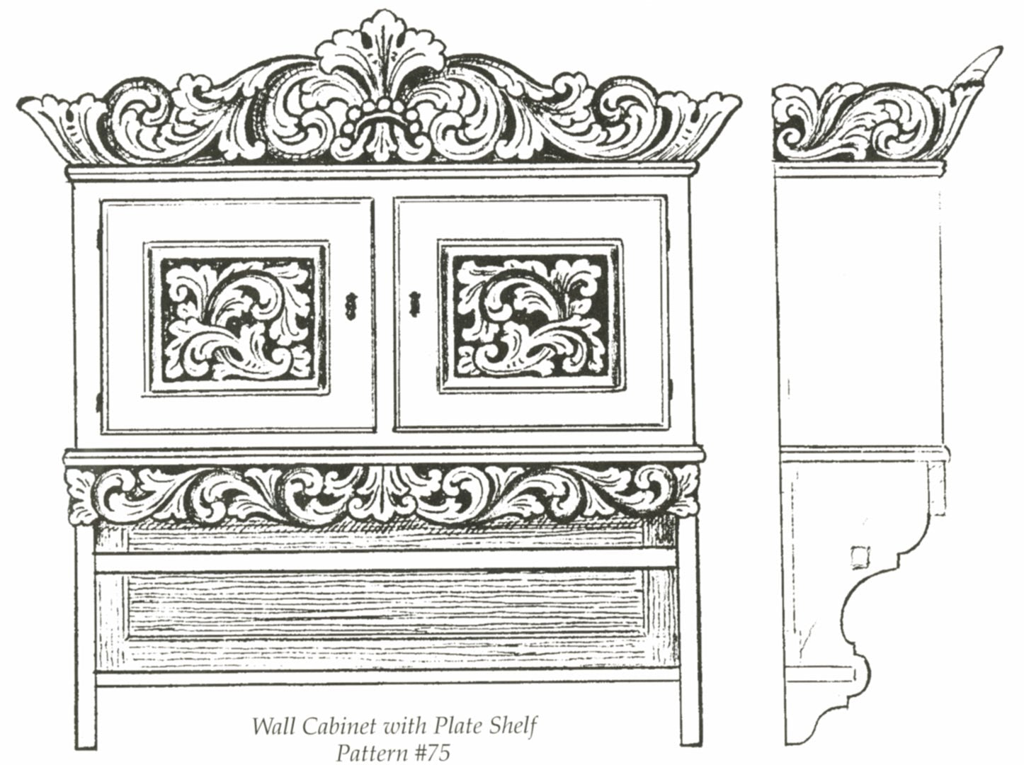 Amrud Acanthus Carving Pattern #75-  Wall Cabinet with Plate Shelf  |  Woodworking Folk Art Supplies Woodworking