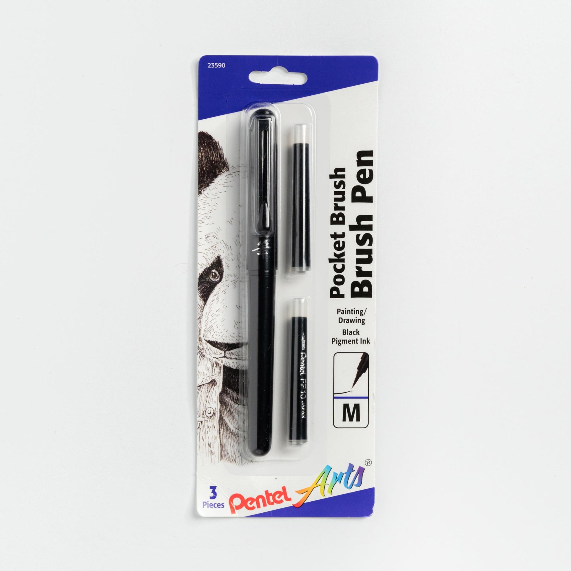 Black Pocket Brush Pen with Two Refills from Pentel Arts  |  Woodworking Folk Art Supplies Woodworking