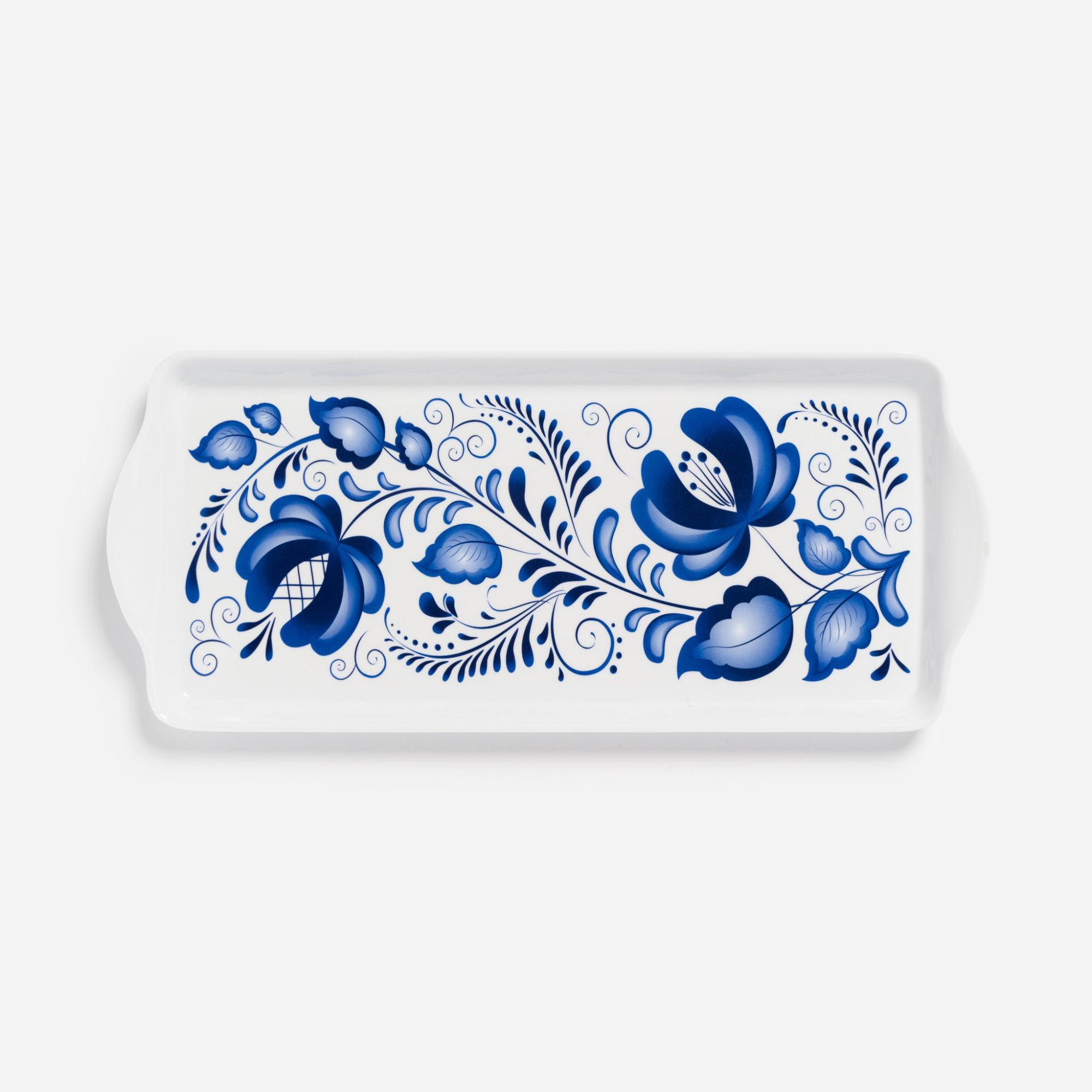 Blue Folk Art Flowers Almond Cake Tray  |  Baking Baking Baking