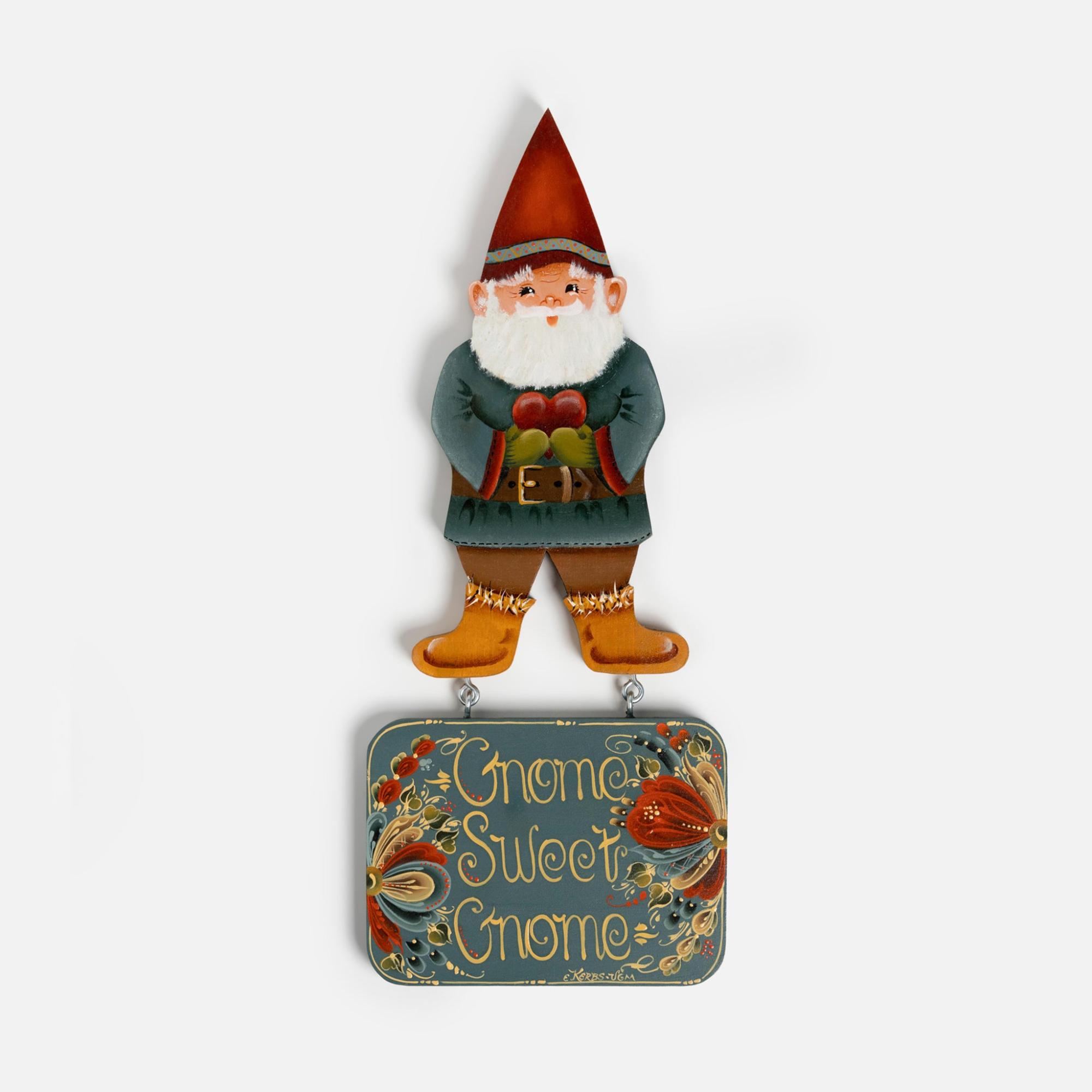 Gnome Sweet Gnome Plaque by Ellen Kerbs  |  Rosemaling Handcrafted Art Rosemaling