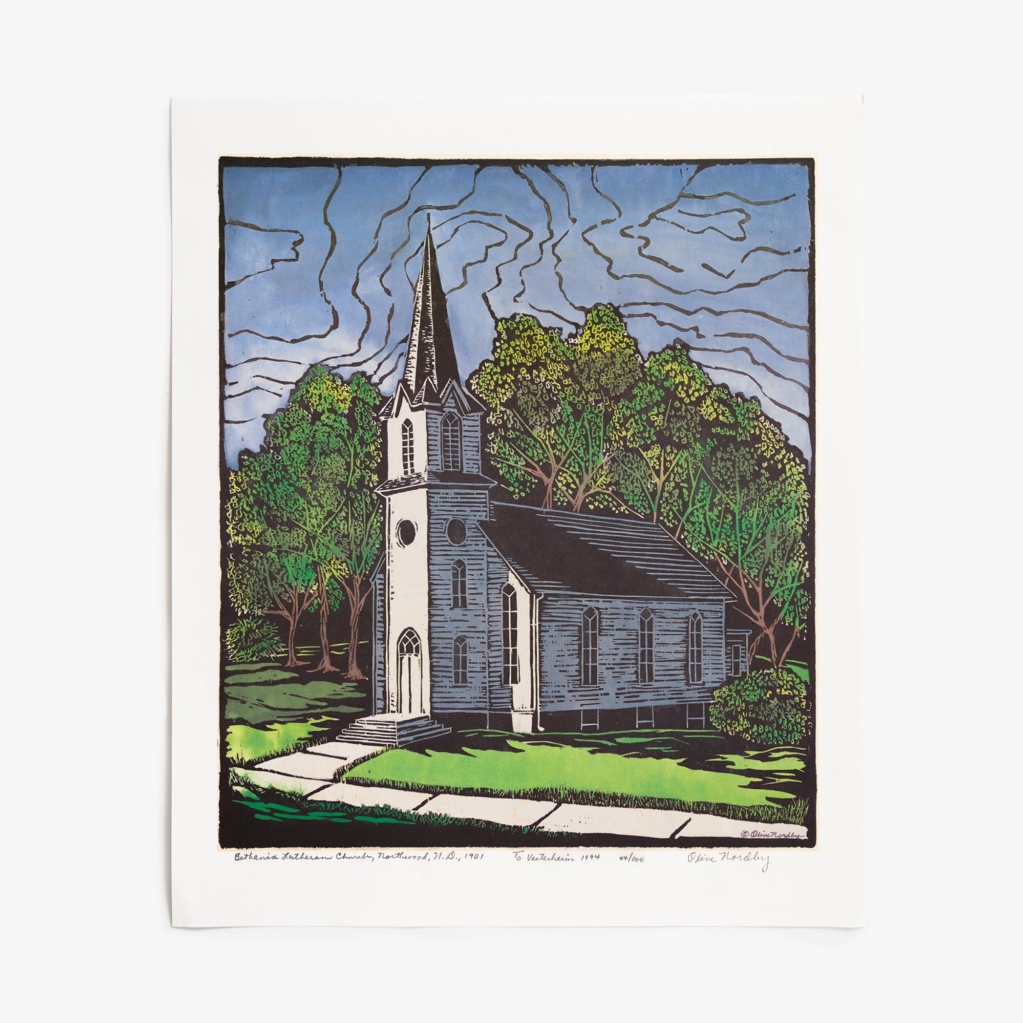 Olive Nordby Limited Edition Woodblock Print “Bethania Lutheran Church”  |  Photography & Prints Gifts Photography & Prints