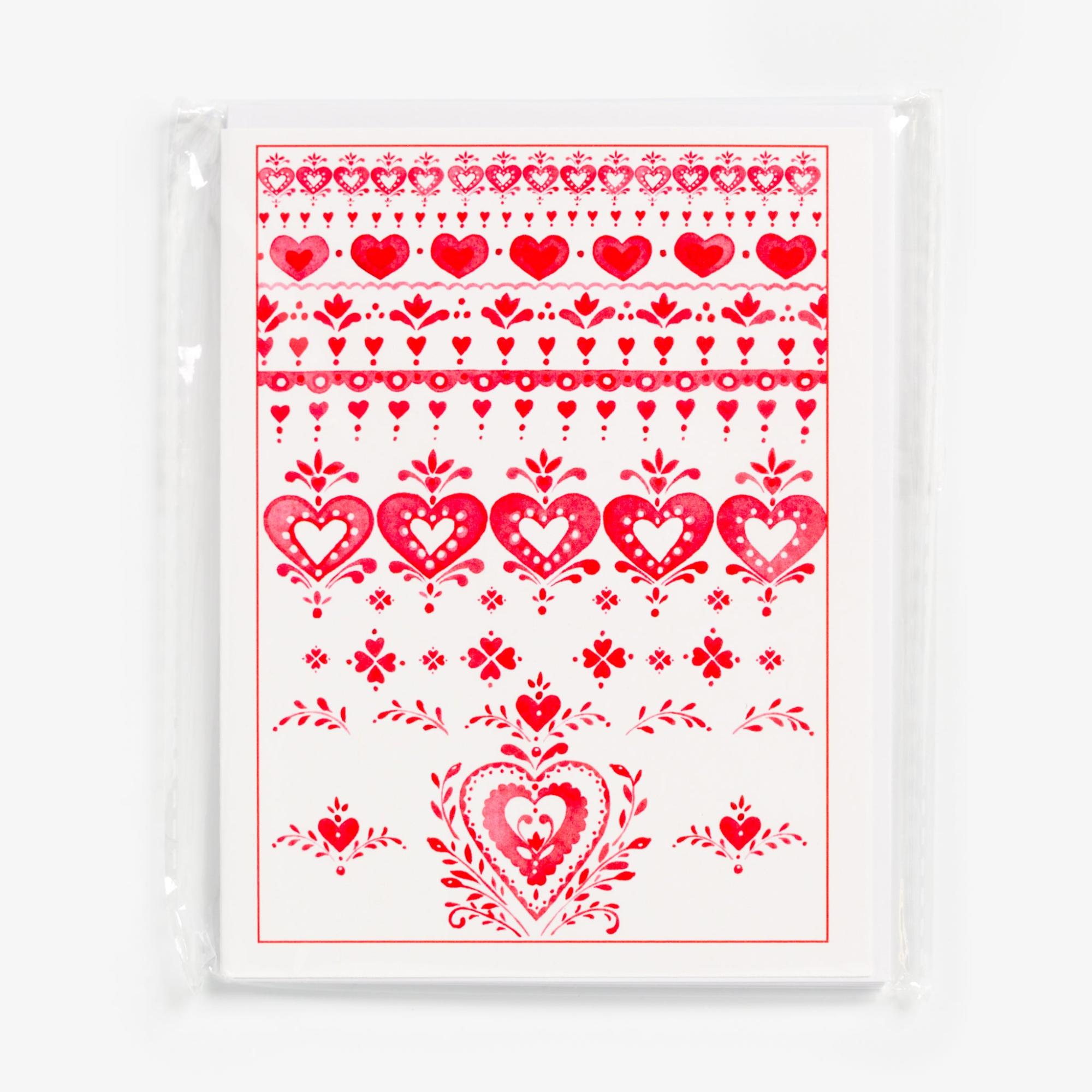 Red Folk Hearts Notecards Set by Sharon Christensen  |  Card Packets Card Packets Card Packets