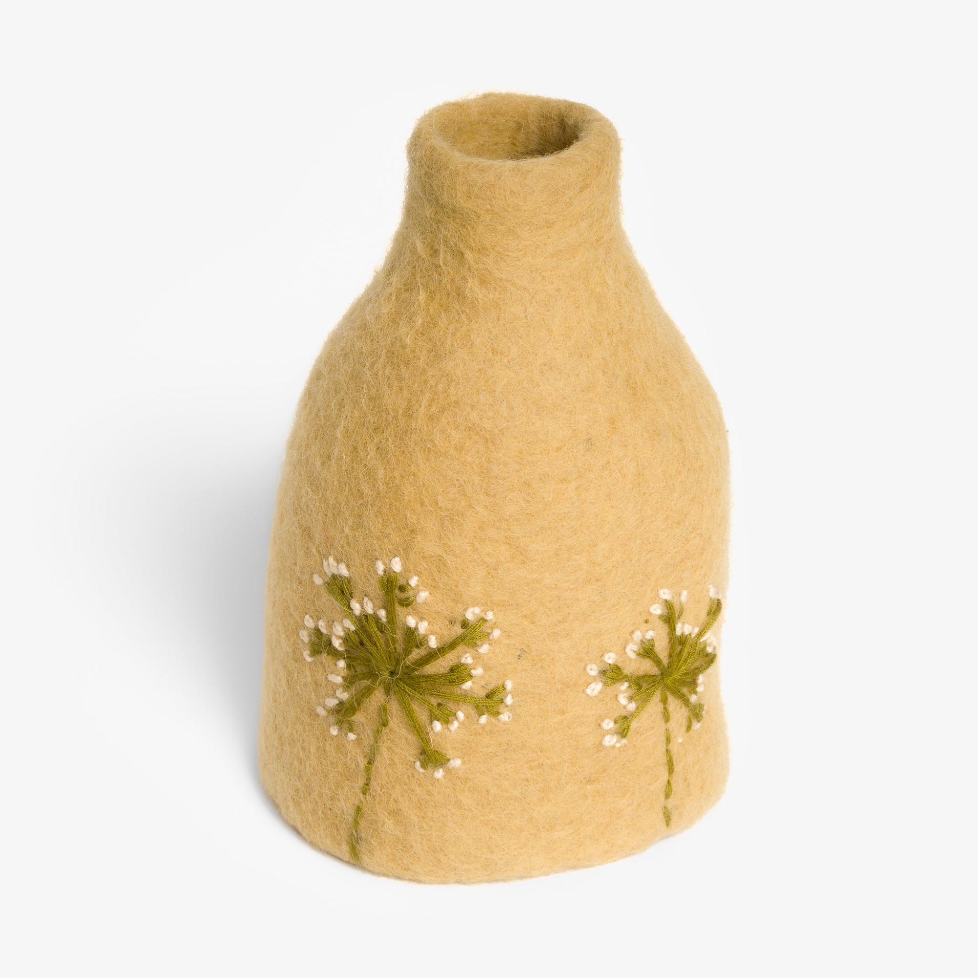 Vase Light Brown with Embroidery incl. Glass by Gry & Sif  |  Fiber Arts Fiber Arts Fiber Arts